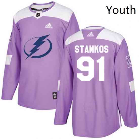 Youth Adidas Tampa Bay Lightning 91 Steven Stamkos Authentic Purple Fights Cancer Practice NHL Jersey